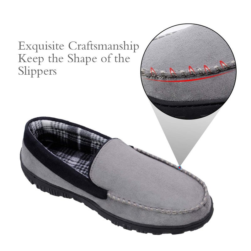 shoeslocker Men's Moccasin Slippers, Indoor Outdoor House Shoes with Memory Foam, Size 9 Grey - Image 2